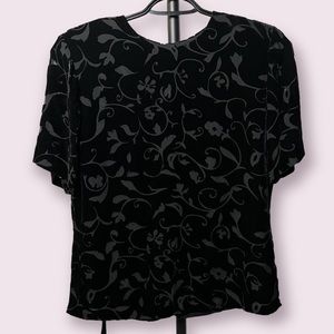 Black Floral Pattern Velvet Top